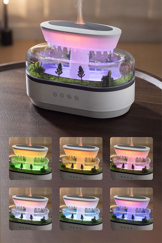 2- 🌫️🌿 Yağmur Ormanı Hava Nemlendirici | LED Işıklı + Doğal Sesli Aroma Difüzör 🌿🌫️