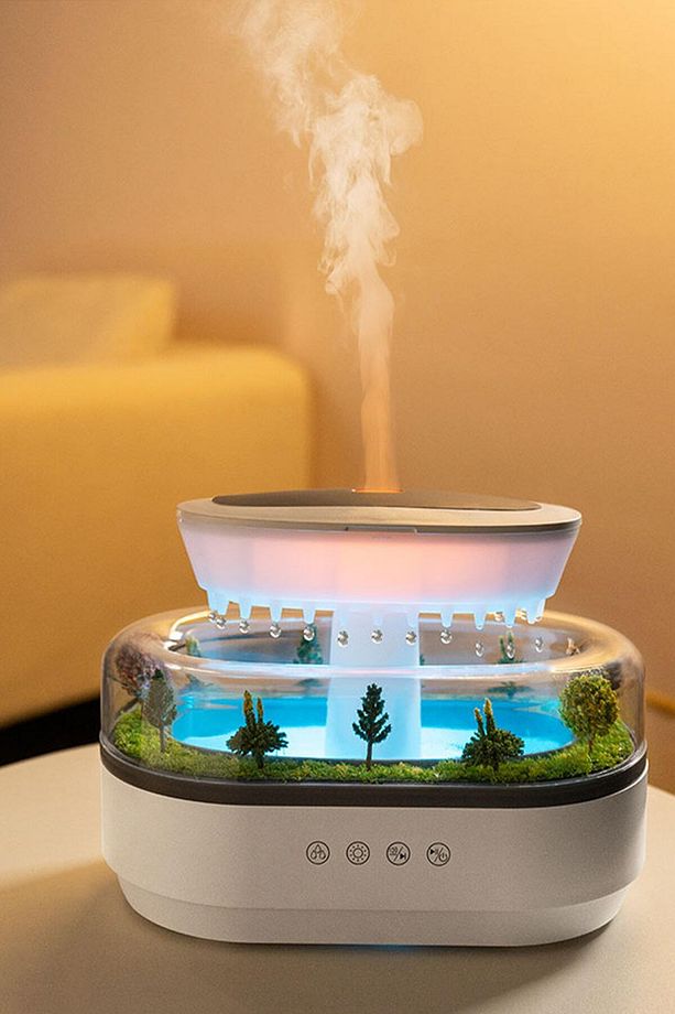 2- 🌫️🌿 Yağmur Ormanı Hava Nemlendirici | LED Işıklı + Doğal Sesli Aroma Difüzör 🌿🌫️