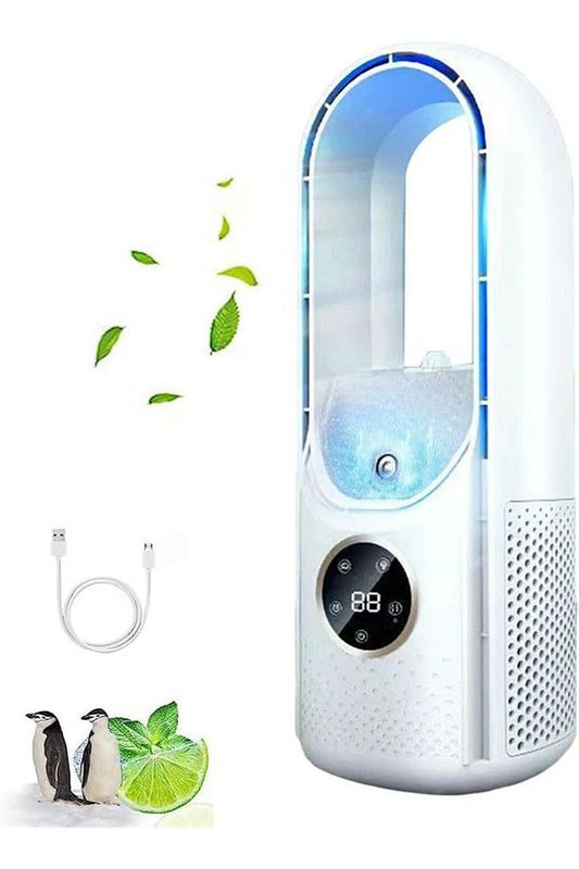 4-🌬️💡 Kanatsız Taşınabilir Masaüstü Vantilatör | LED Işıklı + Sessiz + Şık Tasarım!