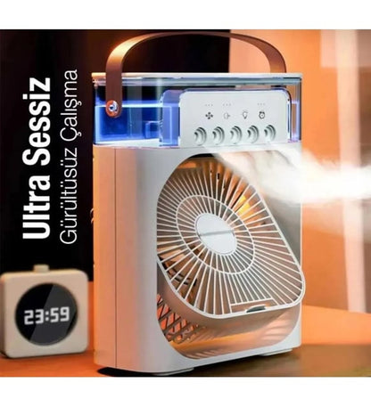 3-🌬️💧 Su Soğutmalı Mini Air Cooler Fan | LED Işıklı Masaüstü Serinlik Mucizesi!