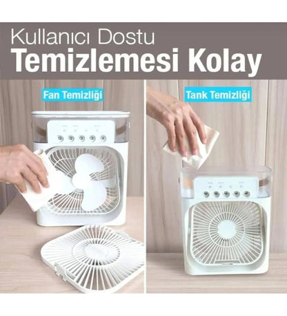 3-🌬️💧 Su Soğutmalı Mini Air Cooler Fan | LED Işıklı Masaüstü Serinlik Mucizesi!