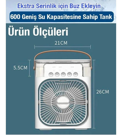 3-🌬️💧 Su Soğutmalı Mini Air Cooler Fan | LED Işıklı Masaüstü Serinlik Mucizesi!