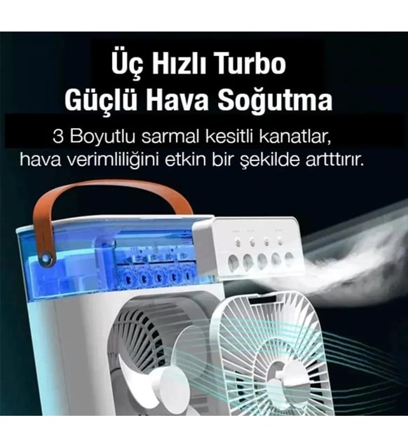 3-🌬️💧 Su Soğutmalı Mini Air Cooler Fan | LED Işıklı Masaüstü Serinlik Mucizesi!